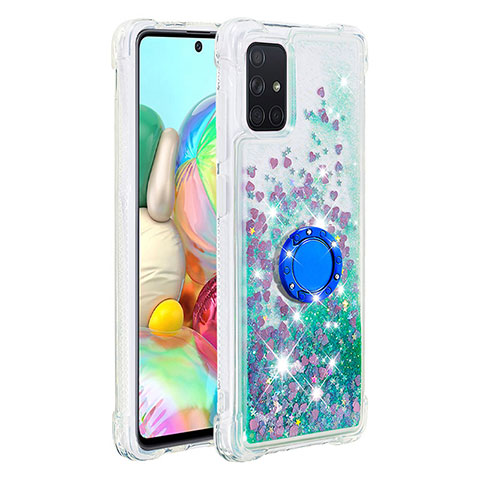 Funda Silicona Carcasa Goma Bling-Bling con Anillo de dedo Soporte S01 para Samsung Galaxy A71 5G Verde