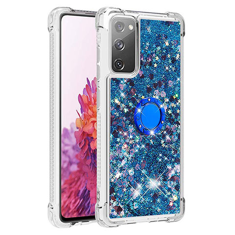 Funda Silicona Carcasa Goma Bling-Bling con Anillo de dedo Soporte S01 para Samsung Galaxy S20 Lite 5G Azul