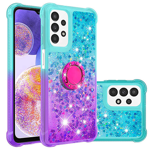 Funda Silicona Carcasa Goma Bling-Bling con Anillo de dedo Soporte S02 para Samsung Galaxy A23 5G Azul Cielo