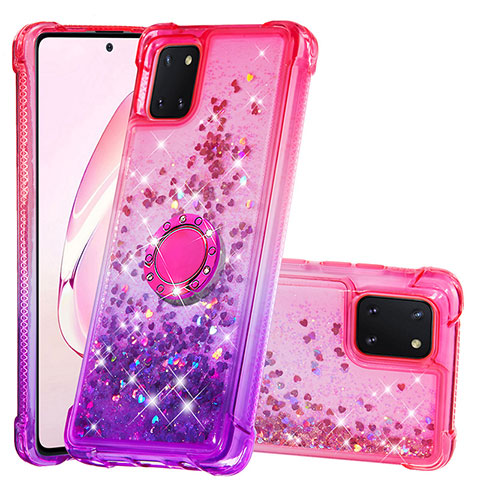 Funda Silicona Carcasa Goma Bling-Bling con Anillo de dedo Soporte S02 para Samsung Galaxy A81 Rosa Roja