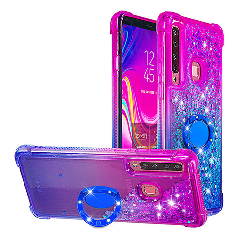 Funda Silicona Carcasa Goma Bling-Bling con Anillo de dedo Soporte S02 para Samsung Galaxy A9 (2018) A920 Morado