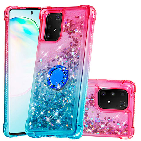 Funda Silicona Carcasa Goma Bling-Bling con Anillo de dedo Soporte S02 para Samsung Galaxy A91 Rosa