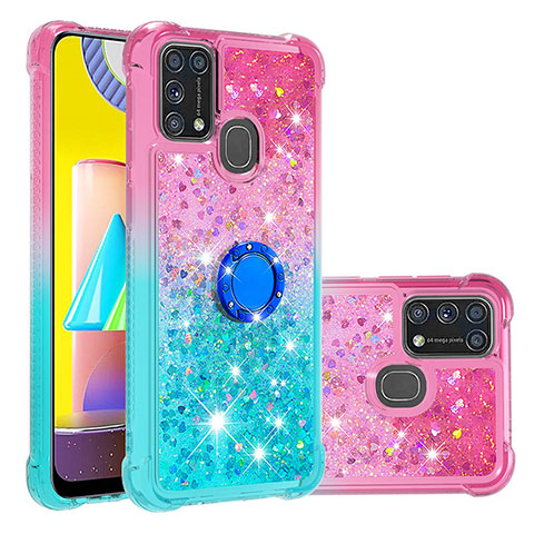 Funda Silicona Carcasa Goma Bling-Bling con Anillo de dedo Soporte S02 para Samsung Galaxy M21s Rosa