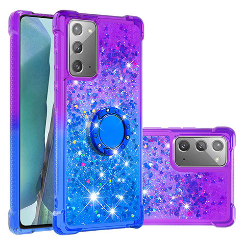 Funda Silicona Carcasa Goma Bling-Bling con Anillo de dedo Soporte S02 para Samsung Galaxy Note 20 5G Morado