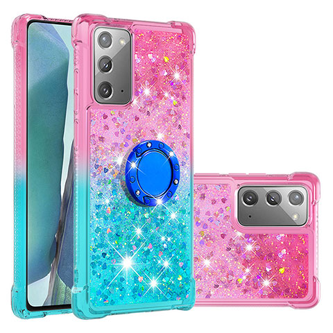 Funda Silicona Carcasa Goma Bling-Bling con Anillo de dedo Soporte S02 para Samsung Galaxy Note 20 5G Rosa