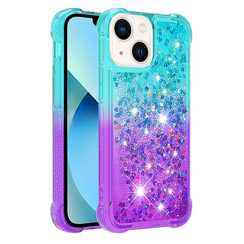 Funda Silicona Carcasa Goma Bling-Bling S02 para Apple iPhone 14 Azul Cielo