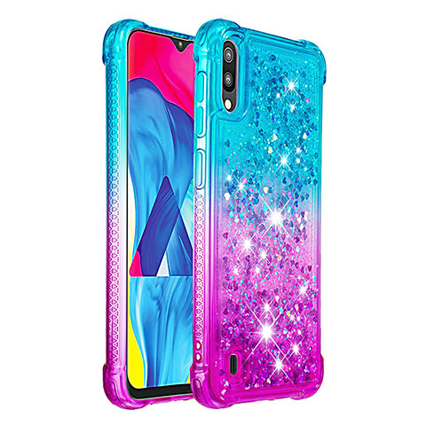 Funda Silicona Carcasa Goma Bling-Bling S02 para Samsung Galaxy M10 Azul Cielo