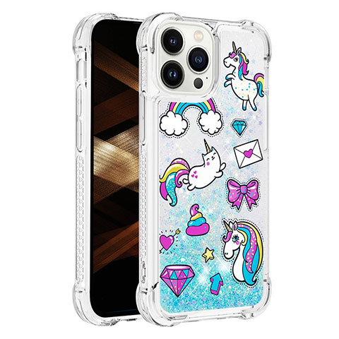 Funda Silicona Carcasa Goma Bling-Bling S03 para Apple iPhone 13 Pro Azul Cielo