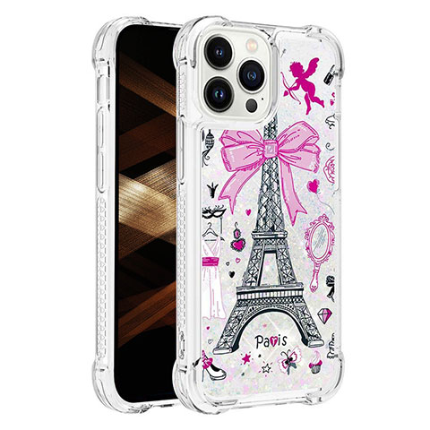 Funda Silicona Carcasa Goma Bling-Bling S03 para Apple iPhone 14 Pro Oro Rosa