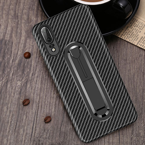 Funda Silicona Carcasa Ultrafina Goma con Anillo de dedo Soporte A01 para Huawei P20 Negro