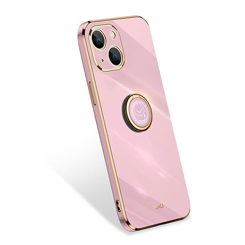 Funda Silicona Carcasa Ultrafina Goma con Anillo de dedo Soporte para Apple iPhone 13 Mini Oro Rosa