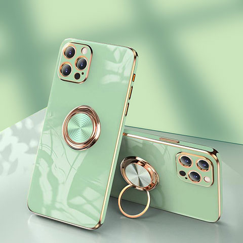 Funda Silicona Carcasa Ultrafina Goma con Anillo de dedo Soporte para Apple iPhone 13 Pro Menta Verde