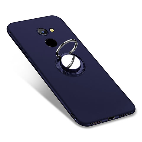 Funda Silicona Carcasa Ultrafina Goma con Anillo de dedo Soporte para Huawei Enjoy 7 Plus Azul