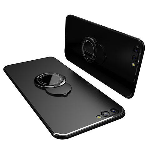 Funda Silicona Carcasa Ultrafina Goma con Anillo de dedo Soporte para Huawei Honor View 10 Negro