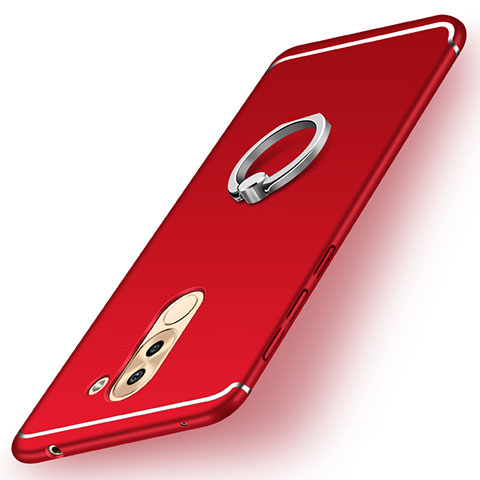 Funda Silicona Carcasa Ultrafina Goma con Anillo de dedo Soporte para Huawei Mate 9 Lite Rojo