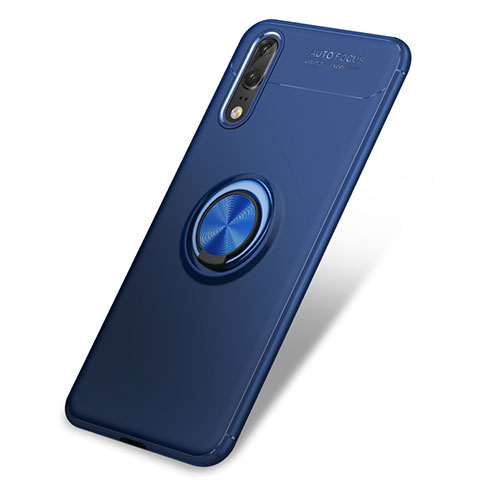Funda Silicona Carcasa Ultrafina Goma con Anillo de dedo Soporte para Huawei P20 Azul