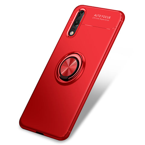 Funda Silicona Carcasa Ultrafina Goma con Anillo de dedo Soporte para Huawei P20 Rojo
