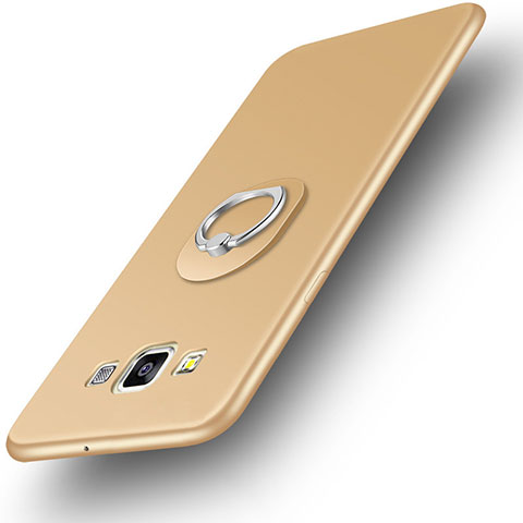 Funda Silicona Carcasa Ultrafina Goma con Anillo de dedo Soporte para Samsung Galaxy A3 SM-300F Oro