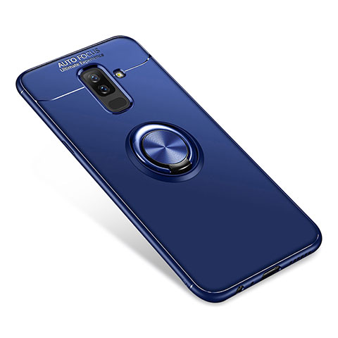 Funda Silicona Carcasa Ultrafina Goma con Anillo de dedo Soporte para Samsung Galaxy A6 Plus (2018) Azul