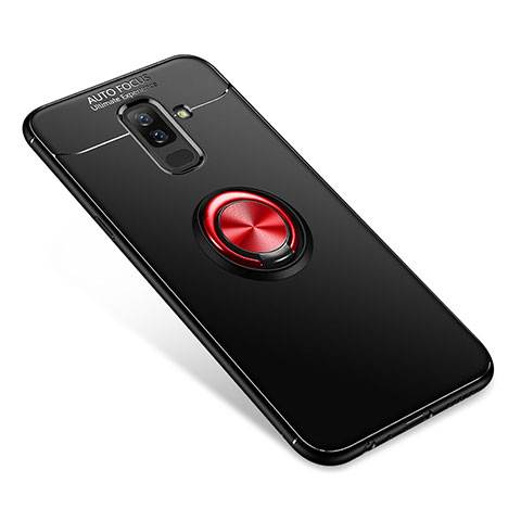 Funda Silicona Carcasa Ultrafina Goma con Anillo de dedo Soporte para Samsung Galaxy A9 Star Lite Rojo y Negro