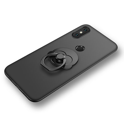 Funda Silicona Carcasa Ultrafina Goma con Anillo de dedo Soporte para Xiaomi Mi 8 Negro
