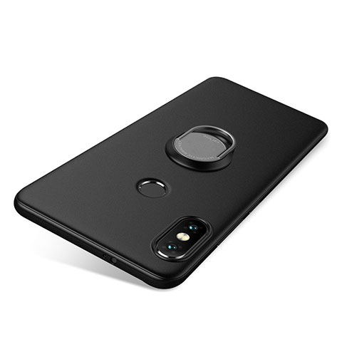 Funda Silicona Carcasa Ultrafina Goma con Anillo de dedo Soporte para Xiaomi Redmi Note 5 Negro