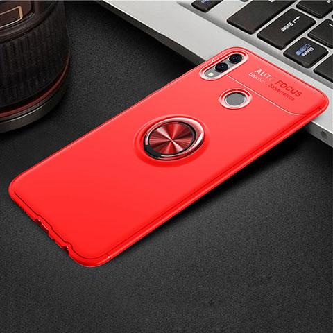 Funda Silicona Carcasa Ultrafina Goma con Magnetico Anillo de dedo Soporte A01 para Huawei Honor 8X Rojo