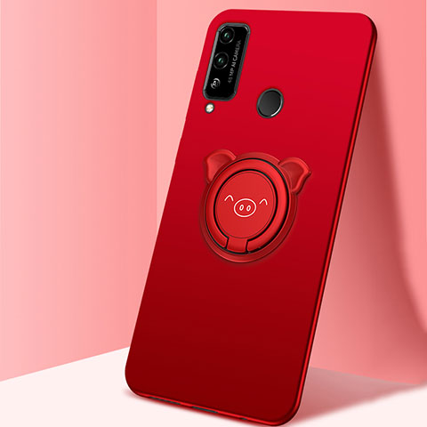 Funda Silicona Carcasa Ultrafina Goma con Magnetico Anillo de dedo Soporte A01 para Huawei Honor Play4T Rojo