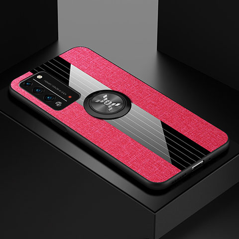 Funda Silicona Carcasa Ultrafina Goma con Magnetico Anillo de dedo Soporte A01 para Huawei Honor X10 5G Rosa Roja