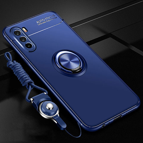 Funda Silicona Carcasa Ultrafina Goma con Magnetico Anillo de dedo Soporte A01 para Huawei Mate 40 Lite 5G Azul