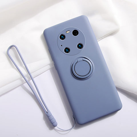 Funda Silicona Carcasa Ultrafina Goma con Magnetico Anillo de dedo Soporte A01 para Huawei Mate 40E Pro 5G Gris Lavanda