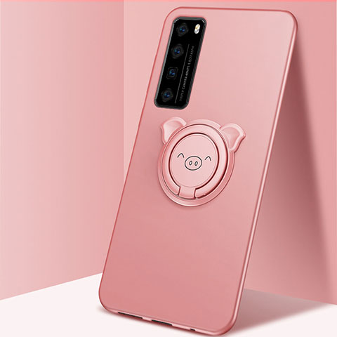 Funda Silicona Carcasa Ultrafina Goma con Magnetico Anillo de dedo Soporte A01 para Huawei Nova 7 5G Oro Rosa