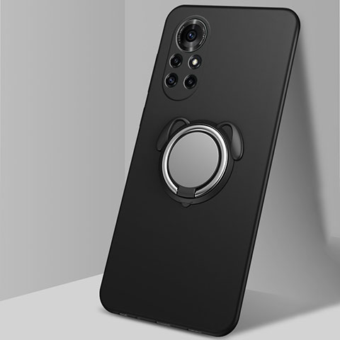 Funda Silicona Carcasa Ultrafina Goma con Magnetico Anillo de dedo Soporte A01 para Huawei Nova 8 Pro 5G Negro