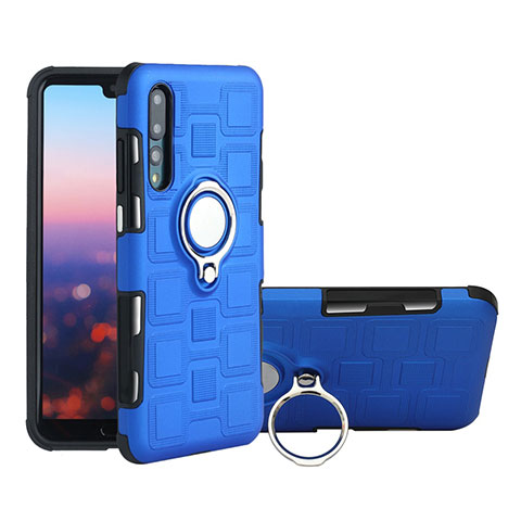 Funda Silicona Carcasa Ultrafina Goma con Magnetico Anillo de dedo Soporte A01 para Huawei P20 Pro Azul