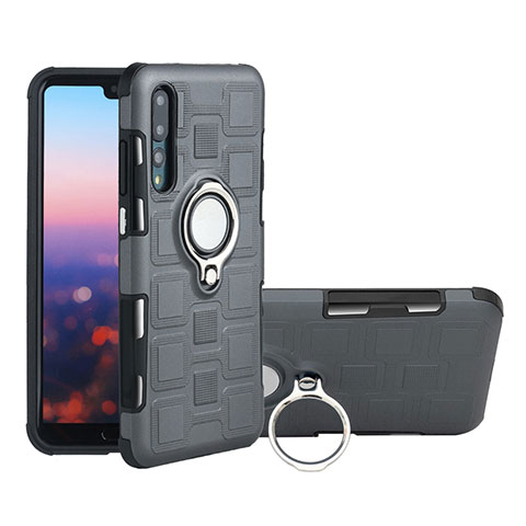 Funda Silicona Carcasa Ultrafina Goma con Magnetico Anillo de dedo Soporte A01 para Huawei P20 Pro Gris