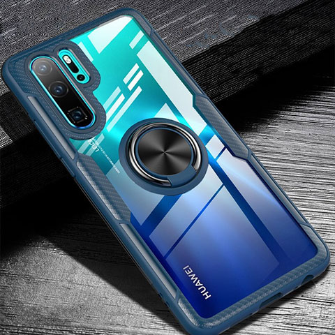 Funda Silicona Carcasa Ultrafina Goma con Magnetico Anillo de dedo Soporte A01 para Huawei P30 Pro Azul