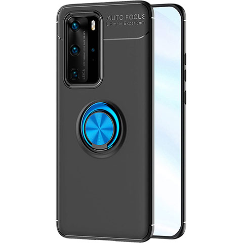 Funda Silicona Carcasa Ultrafina Goma con Magnetico Anillo de dedo Soporte A01 para Huawei P40 Pro Azul y Negro