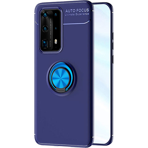 Funda Silicona Carcasa Ultrafina Goma con Magnetico Anillo de dedo Soporte A01 para Huawei P40 Pro+ Plus Azul