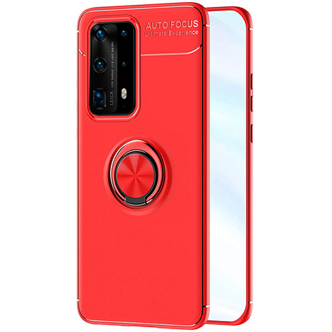 Funda Silicona Carcasa Ultrafina Goma con Magnetico Anillo de dedo Soporte A01 para Huawei P40 Pro+ Plus Rojo