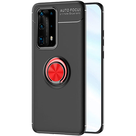 Funda Silicona Carcasa Ultrafina Goma con Magnetico Anillo de dedo Soporte A01 para Huawei P40 Pro+ Plus Rojo y Negro