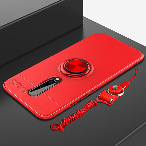 Funda Silicona Carcasa Ultrafina Goma con Magnetico Anillo de dedo Soporte A01 para OnePlus 8 Rojo