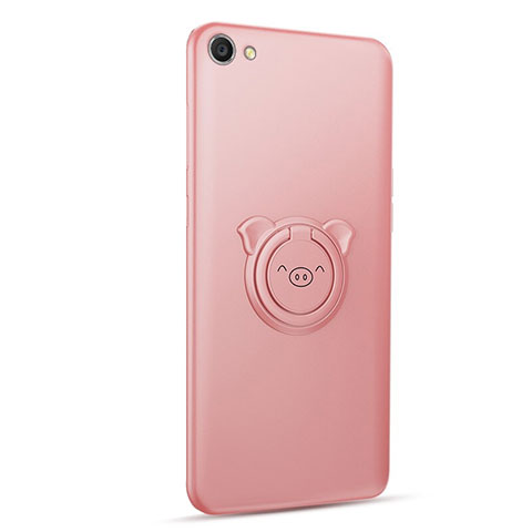 Funda Silicona Carcasa Ultrafina Goma con Magnetico Anillo de dedo Soporte A01 para Oppo A3 Oro Rosa