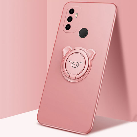 Funda Silicona Carcasa Ultrafina Goma con Magnetico Anillo de dedo Soporte A01 para Oppo A32 Oro Rosa