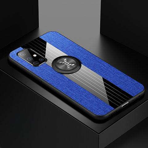 Funda Silicona Carcasa Ultrafina Goma con Magnetico Anillo de dedo Soporte A01 para Samsung Galaxy A51 5G Azul