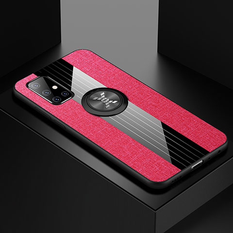 Funda Silicona Carcasa Ultrafina Goma con Magnetico Anillo de dedo Soporte A01 para Samsung Galaxy A71 4G A715 Rosa Roja