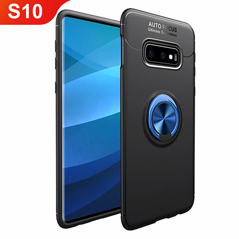 Funda Silicona Carcasa Ultrafina Goma con Magnetico Anillo de dedo Soporte A01 para Samsung Galaxy S10 5G Azul y Negro