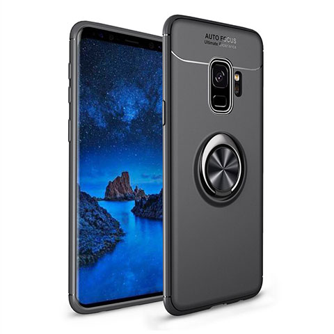 Funda Silicona Carcasa Ultrafina Goma con Magnetico Anillo de dedo Soporte A01 para Samsung Galaxy S9 Negro