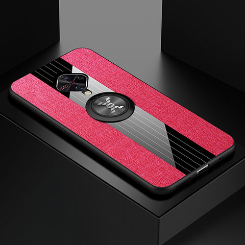 Funda Silicona Carcasa Ultrafina Goma con Magnetico Anillo de dedo Soporte A01 para Vivo X50 Lite Rosa Roja