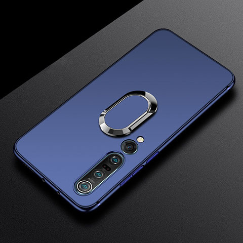 Funda Silicona Carcasa Ultrafina Goma con Magnetico Anillo de dedo Soporte A01 para Xiaomi Mi 10 Pro Azul