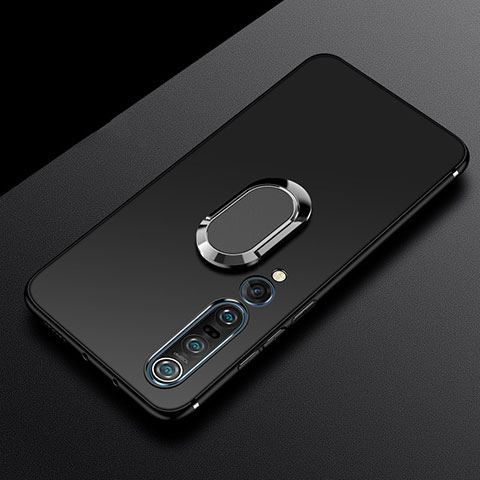 Funda Silicona Carcasa Ultrafina Goma con Magnetico Anillo de dedo Soporte A01 para Xiaomi Mi 10 Pro Negro